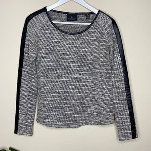 Maison Scotch Tweed Faux Leather Long Sleeve